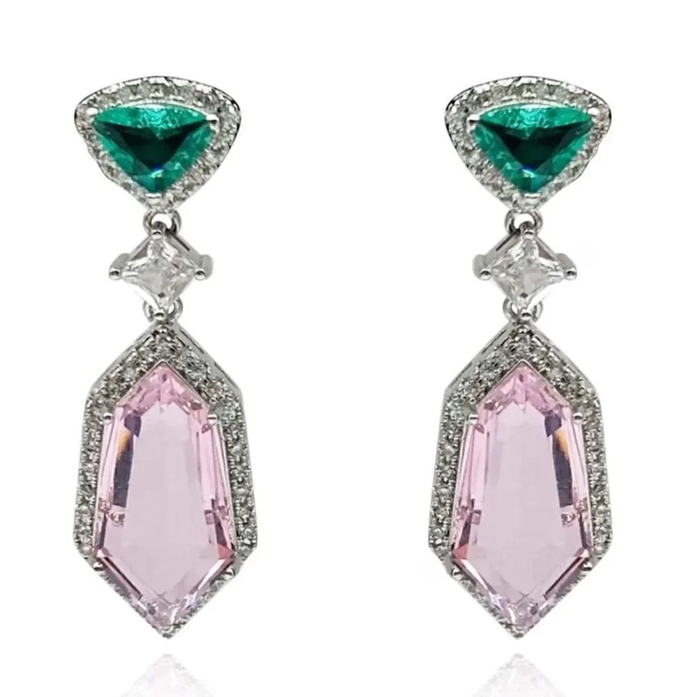 Elegant Pink and Green Drop Earrings N1066